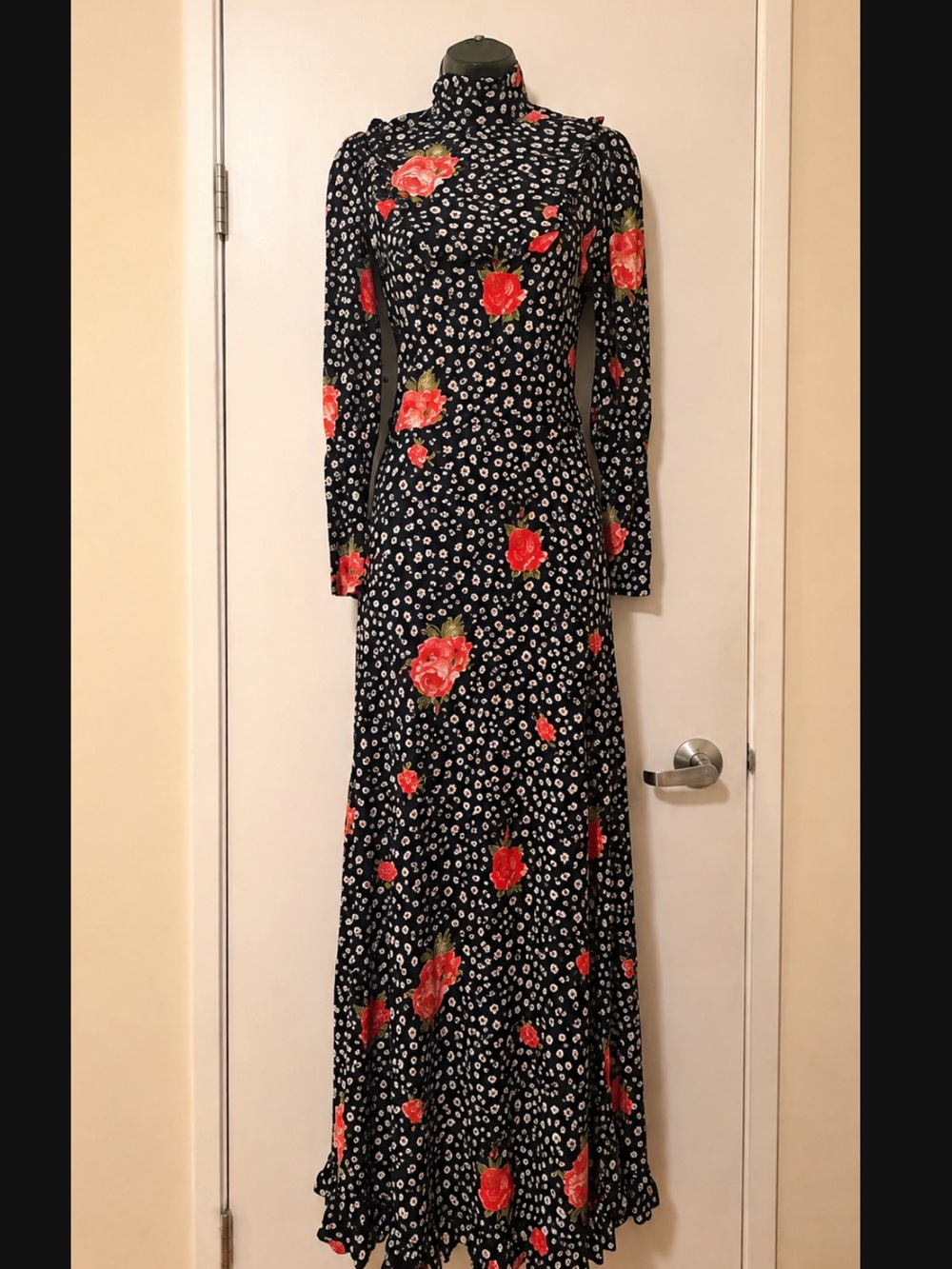 Vintage 1970s Prairie Maxi Dress, Size 11 (Fits like Size X Small)